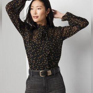 White House Black Market Sheer Black and Gold Blouse NWOT